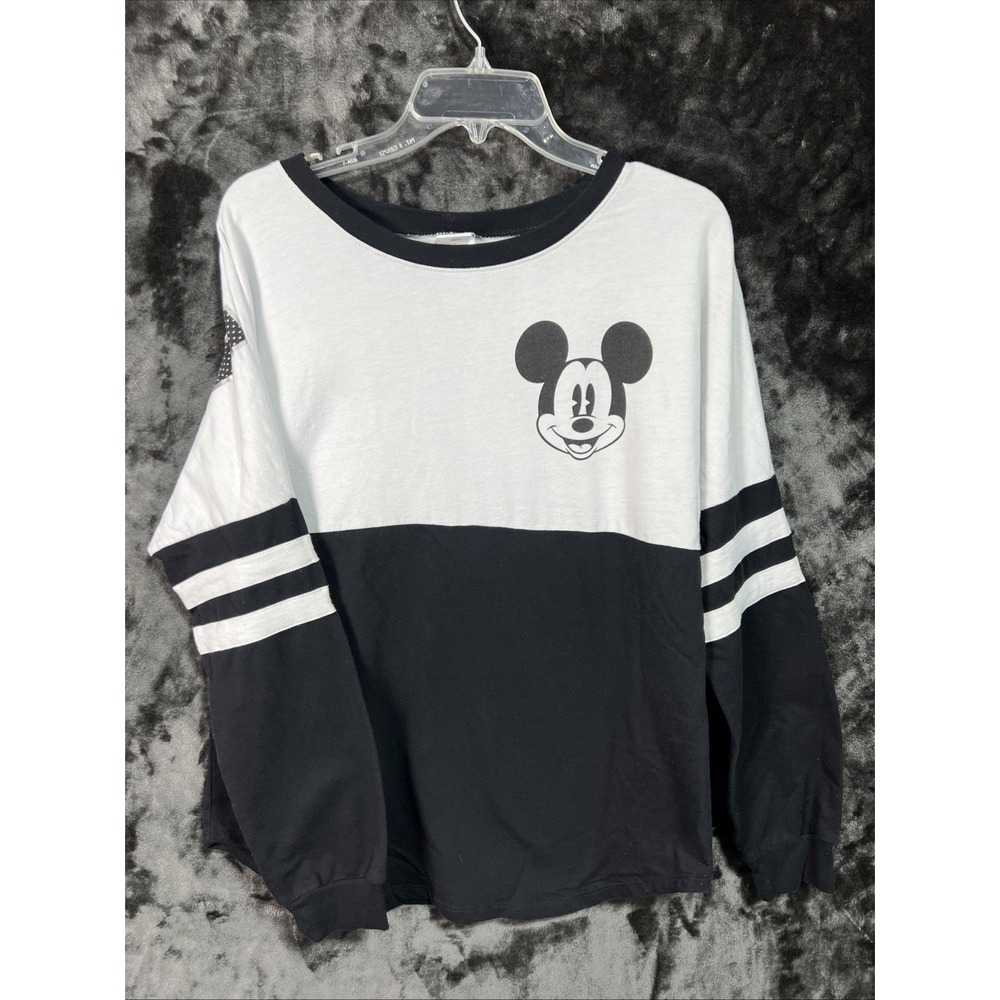 Disney Mickey Mouse PulloverLong Sleeve W/ Micky Spell out Juniors L Black White